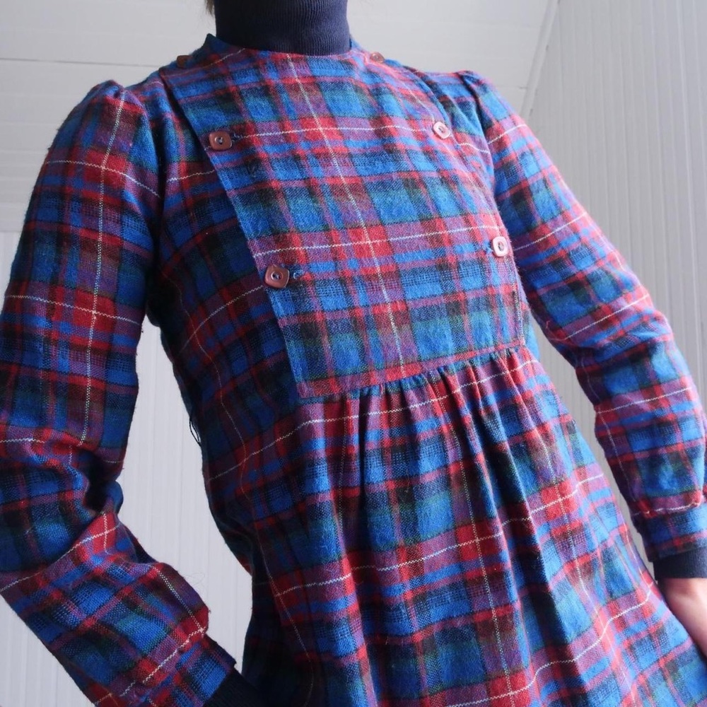 Vintage 80s Puccini NY plaid midi dress Size Small